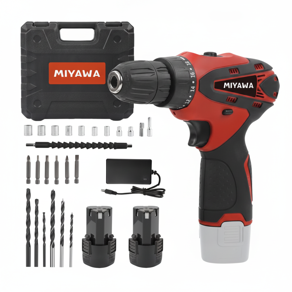 Taladro Atornillador Inalámbrico 12 V con 24 Accesorios, Doble Batería y Maletín Rígido BMC