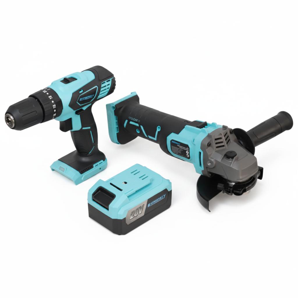Kit Inalámbrico Energy 20V: Taladro Percutor 13mm + Amoladora Angular 115mm