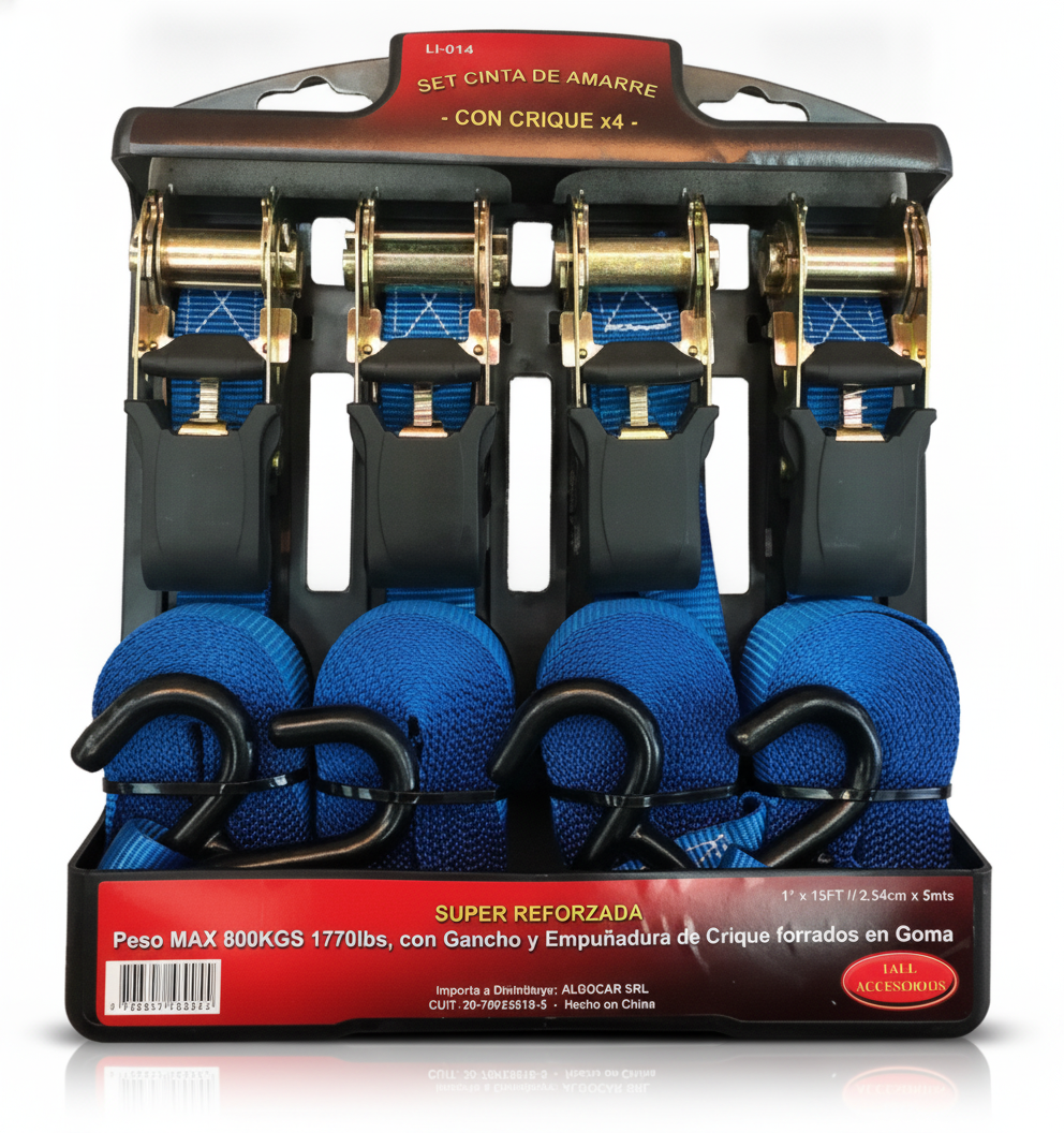 Kit x4 Cintas de Amarre con Crique 1″ × 5 Metros