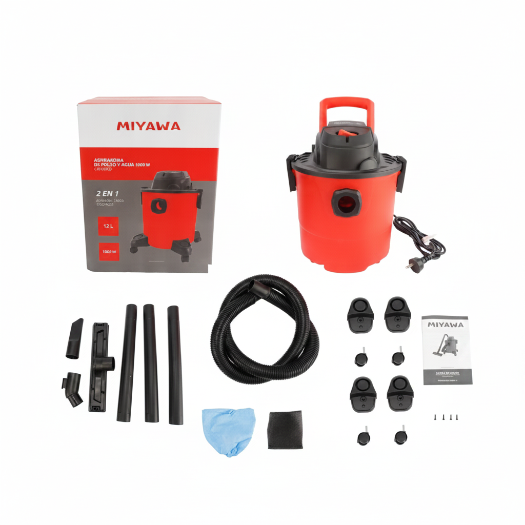Aspiradora de Polvo y Agua de 12 Litros – 1000W / 16 Kpa - Fondo blanco
