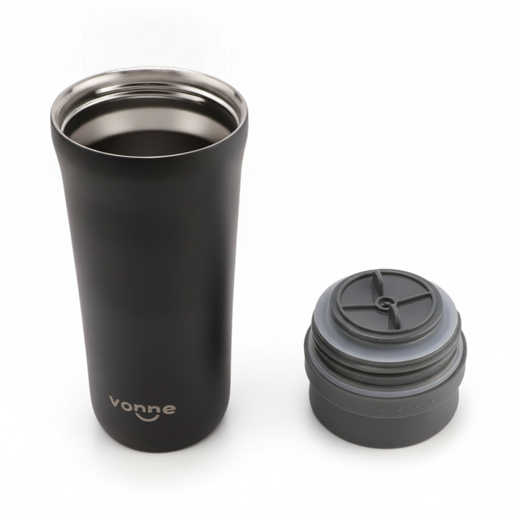 VASO TERMICO 480CC 360G NEGRO - Fondo blanco