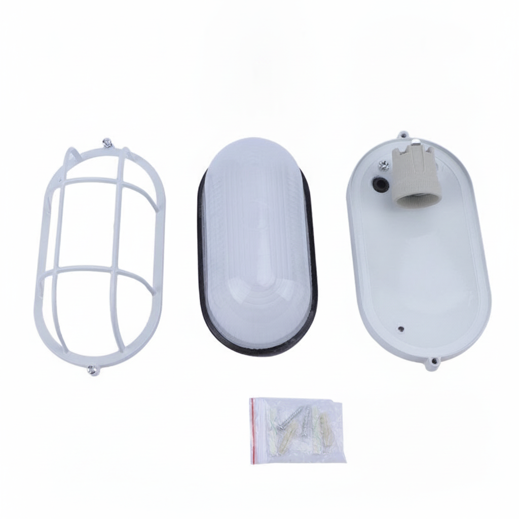 Luminaria Tipo Tortuga Oval 60 W Blanca con Cuerpo de Aluminio y Vidrio - Fondo blanco