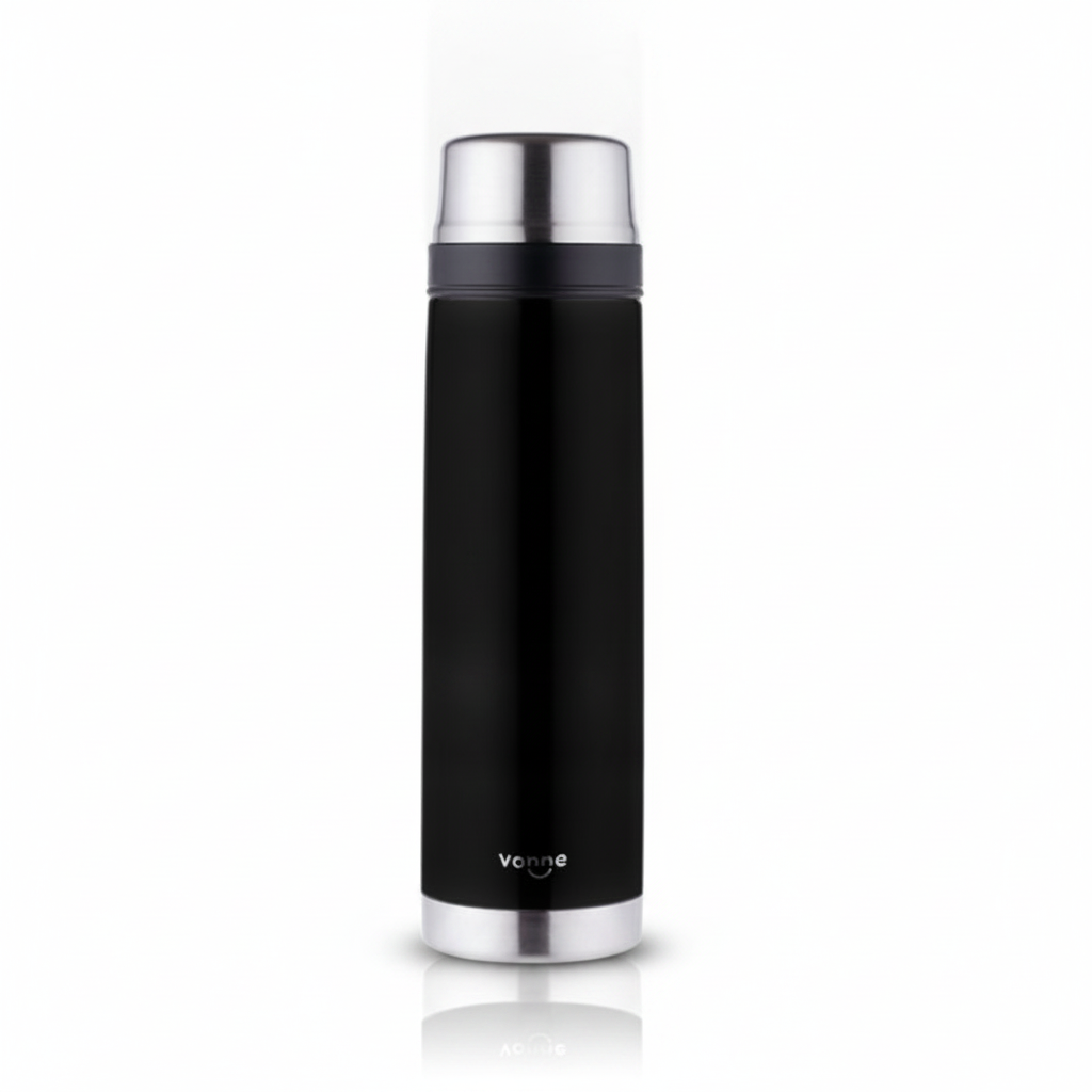 Termo de Acero Inoxidable 1000 ml Vonne Negro Mate – Tapón Cebador y Doble Pared AISI 304