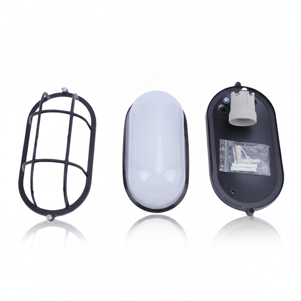 Luminaria Tipo Tortuga Oval 60 W Negra con Cuerpo de Aluminio y Vidrio - Fondo blanco