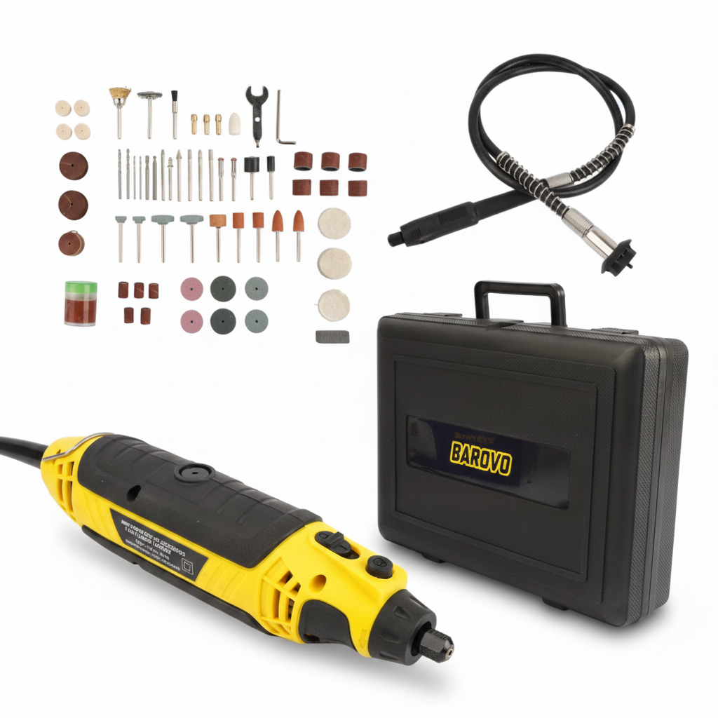 Mini Torno Rotativo 135 W con 110 Accesorios y Tripa Flexible