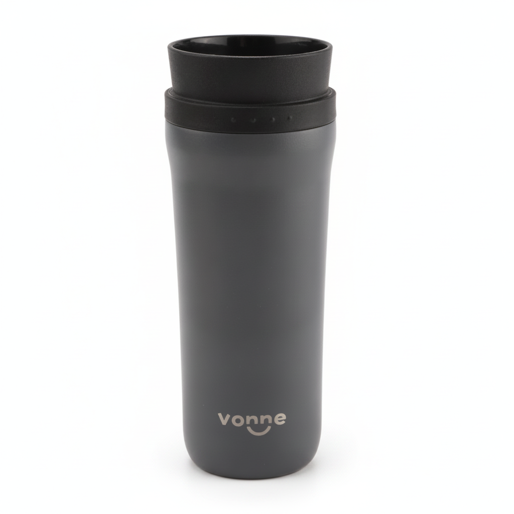 Vaso Térmico 480 ml Tapa 360° Vonne Gris – Doble Pared Acero Inoxidable AISI 304
