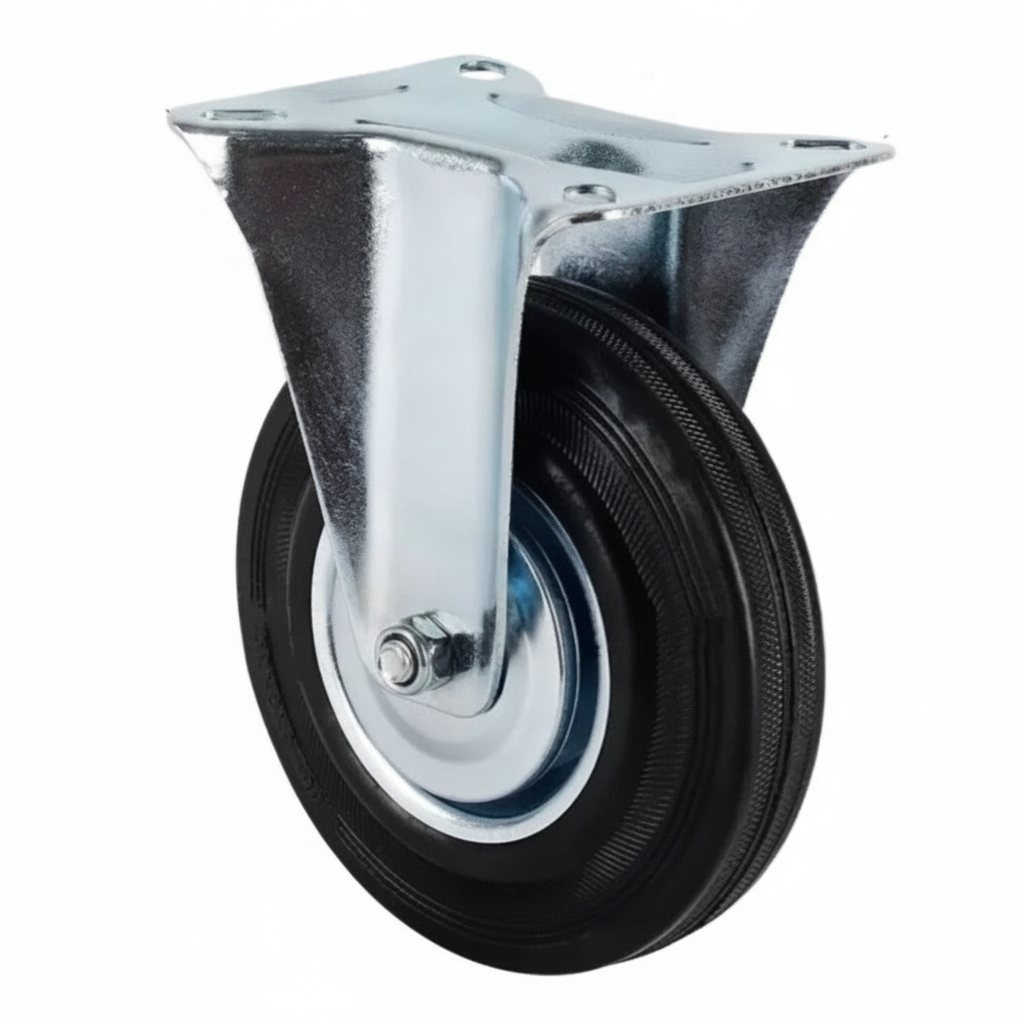 Rueda de Goma con Base Fija 4" (100 mm) – Capacidad de Carga 70 kg