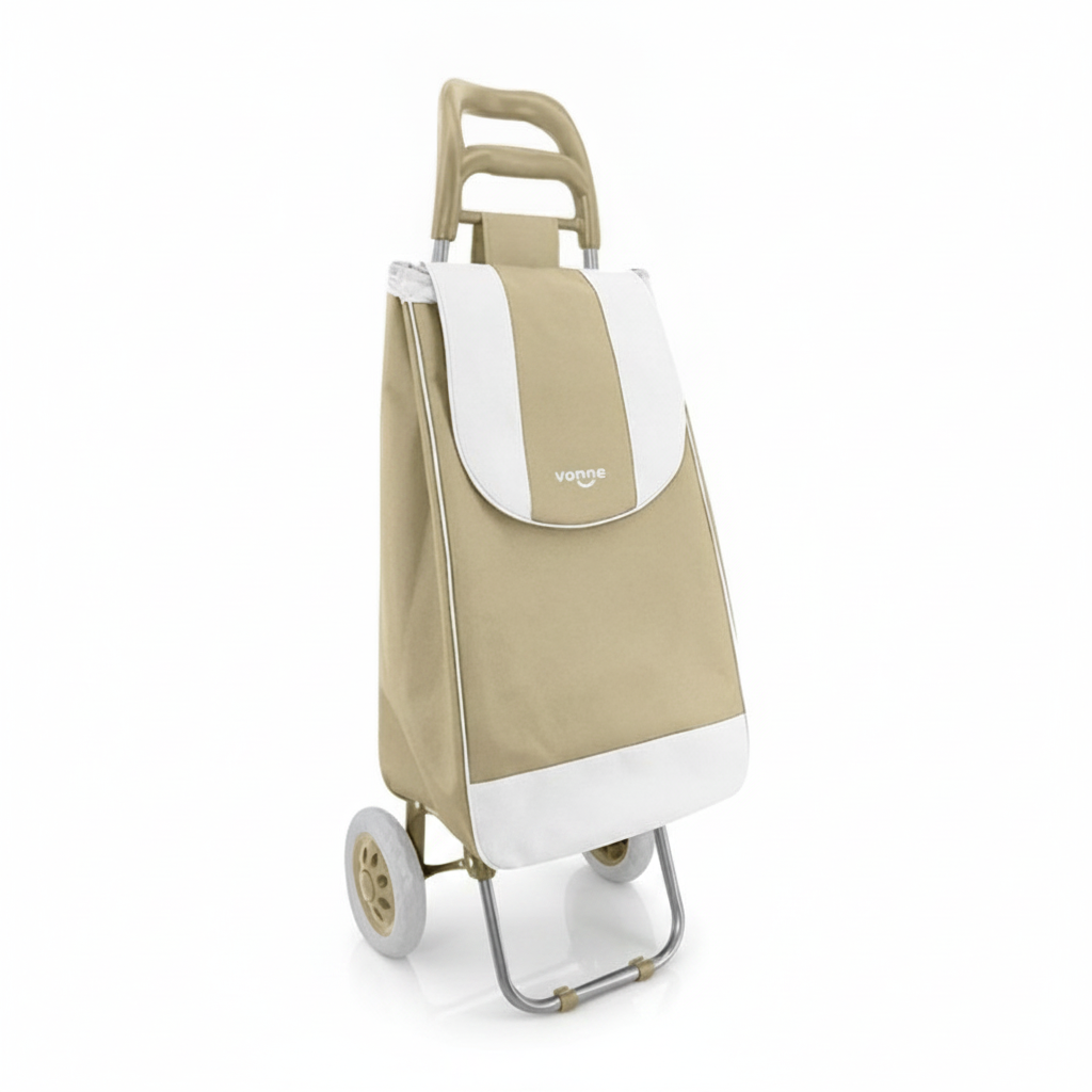 Carro de Compras Plegable Vonne 36 Litros – Estructura de Acero al Carbono y Bolsa Poliéster 600D Beige