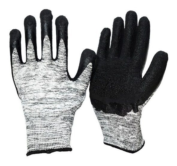 Guante Negro Anticorte G13 Hilado Cr5 Bañado Latex Natural
