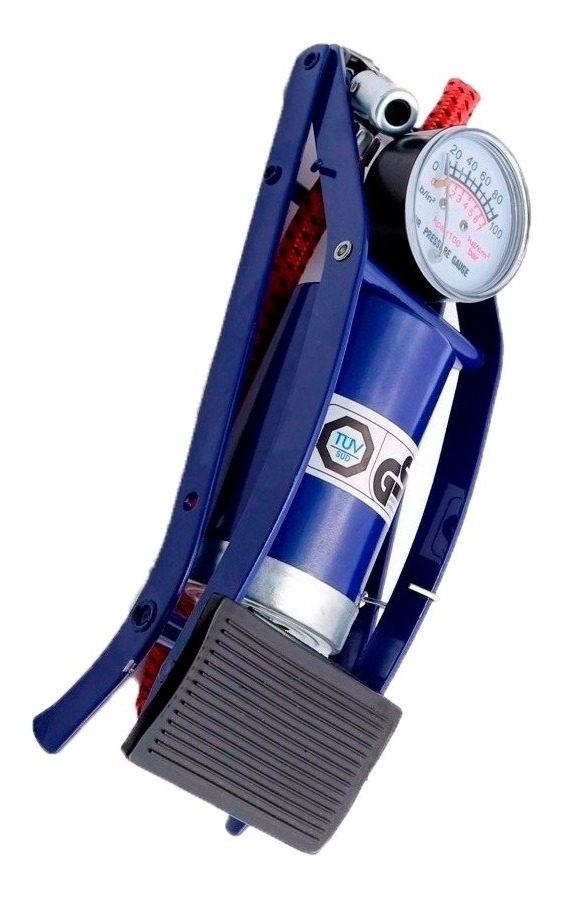 Inflador De Pie Con Reloj Hasta 100 Psi C/calibrador Wembley Azul