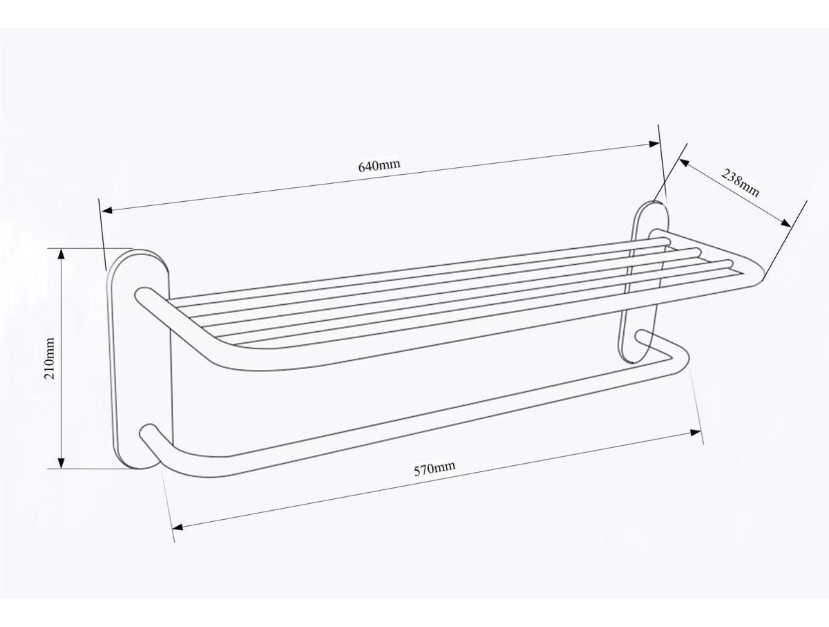 Toallero Repisa Metalico Liviano 64x24×24 Cm Cromo Brillante - 1