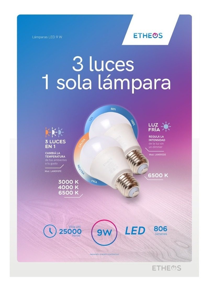 Lámpara Led Etheos 9w 220v E27 3 Pasos (fría Neutra Cálida)  Neutra/calida/fria - 1