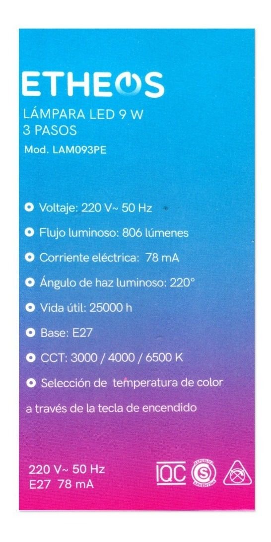 Lámpara Led Etheos 9w 220v E27 3 Pasos (fría Neutra Cálida)  Neutra/calida/fria - 3