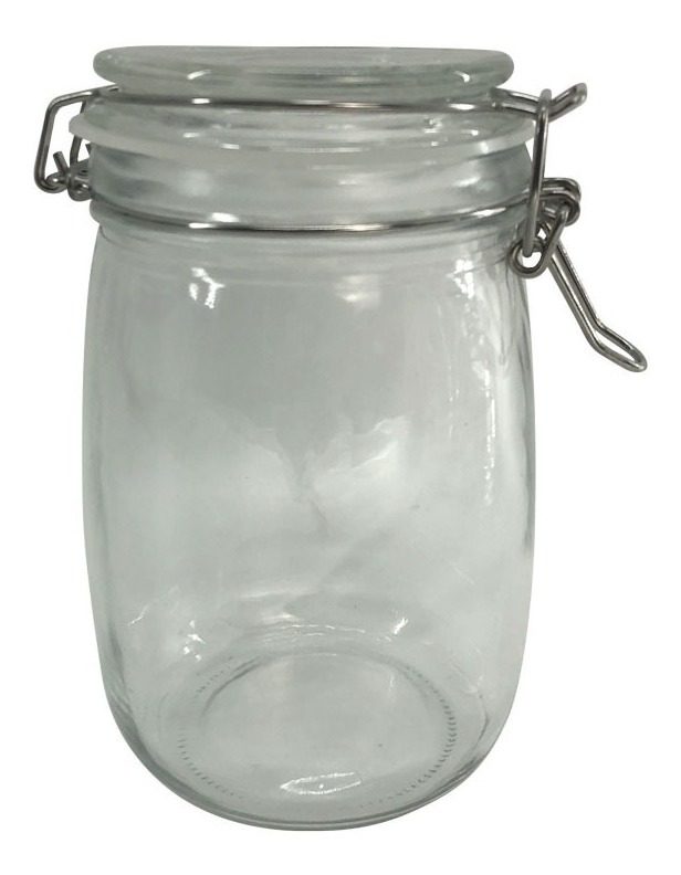 Frasco De Vidrio Con Clip Metálico 1000ml 11×11×17cm Vonne Transparente