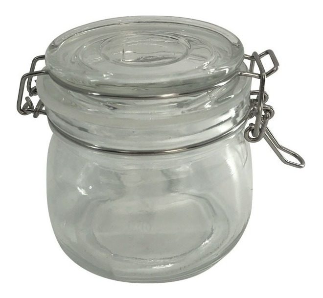 Frasco De Vidrio Con Clip Metálico 500ml 11×11×10cm Vonne Transparente