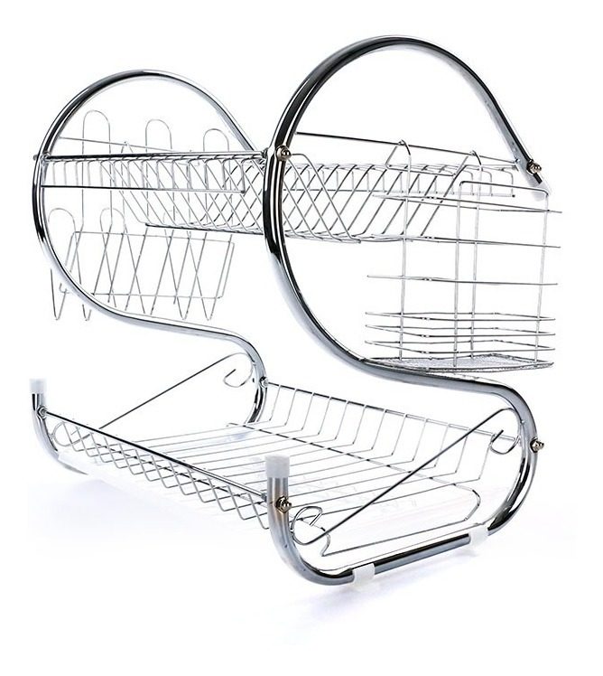Escurreplatos Dos Niveles C/accesorios Cromados 38×24x39cm  Gris
