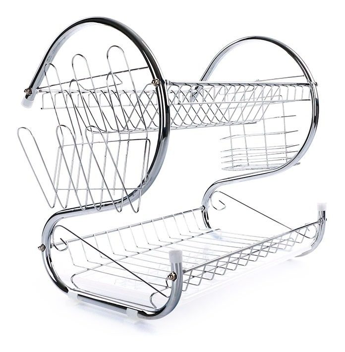 Escurreplatos Dos Niveles C/accesorios Cromados 38×24x39cm  Gris - 1