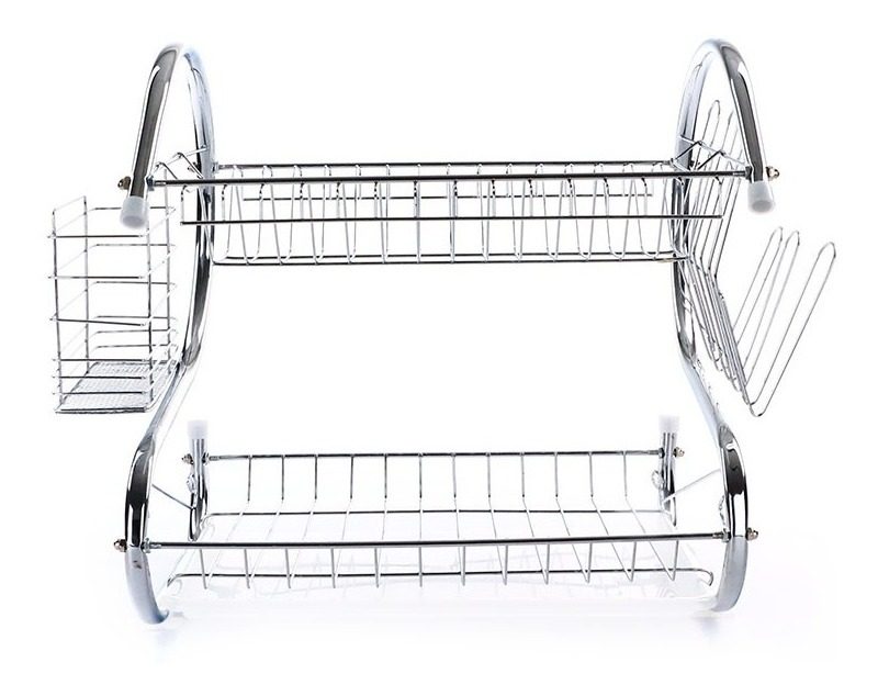 Escurreplatos Dos Niveles C/accesorios Cromados 38×24x39cm  Gris - 3