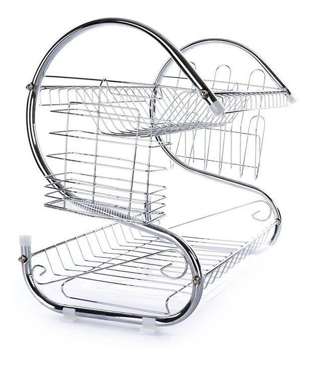 Escurreplatos Dos Niveles C/accesorios Cromados 38×24x39cm  Gris - 4