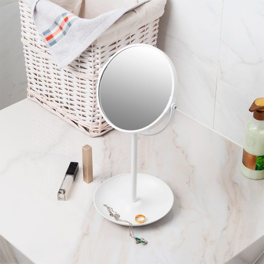 Espejo Mesa Blanco 2 Caras 36,5×16cm Blanco Rotacion 360º Blanco - 3
