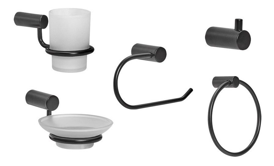 Set De Accesorios De Baño Metalico 5 Piezas Sauco Negro Mate
