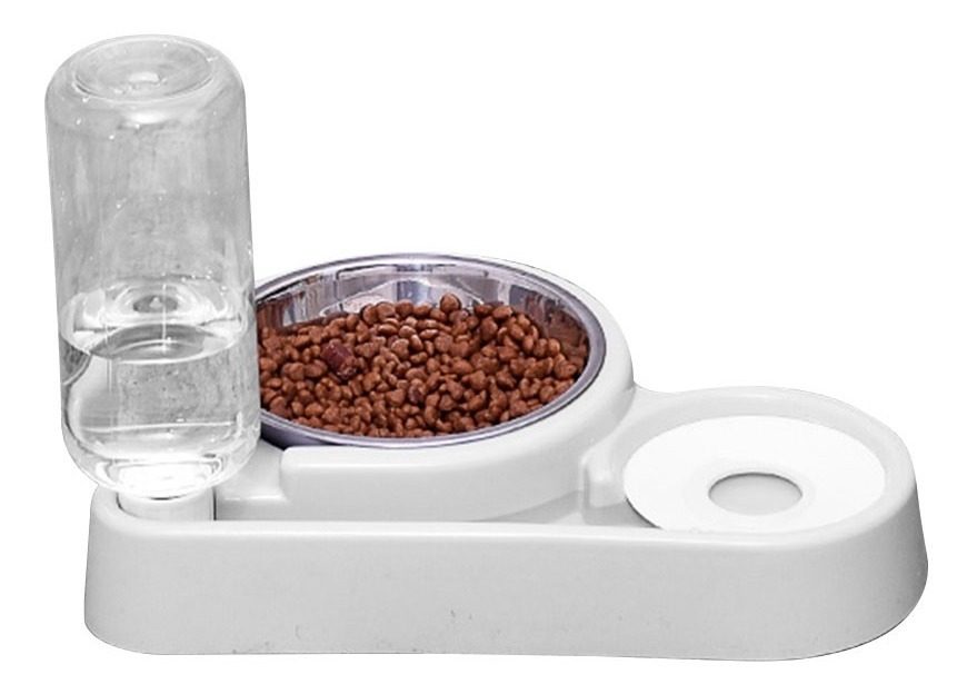 Comedero Y Bebedero Botella 500ml Automatico Perros Y Gatos Blanco - 1