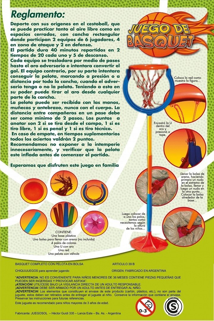 Aro Basquet Regulable En Altura Pelota Bolsa Facil Armado - 2