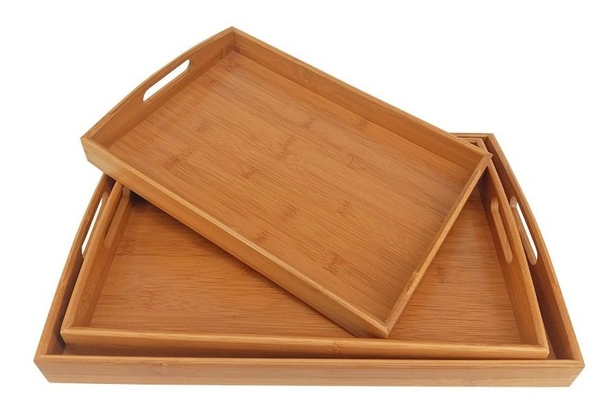 Set De 3 Bandejas De Bambú 46× 31 ×5,5 Peso: 2,8 Kg - 2