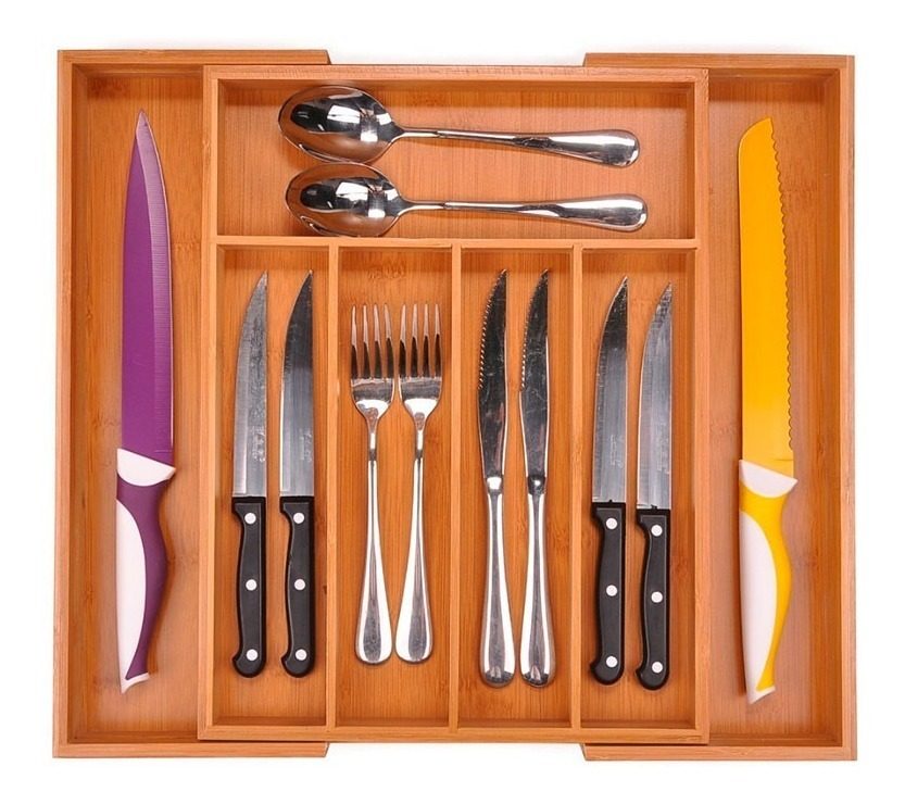 Cubertero Extensible Bambú 29×38×5cm Con 7 Compartimiento - 2