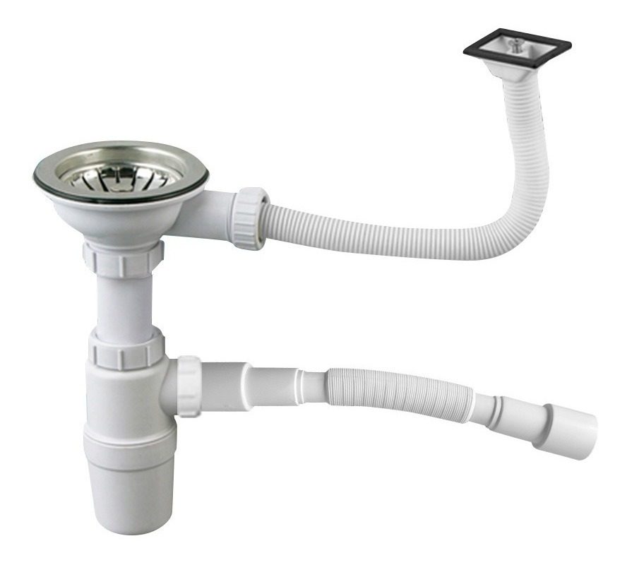 Sifón Simple C/desborde P/cocina Polipropileno Flexible 55mm Blanco
