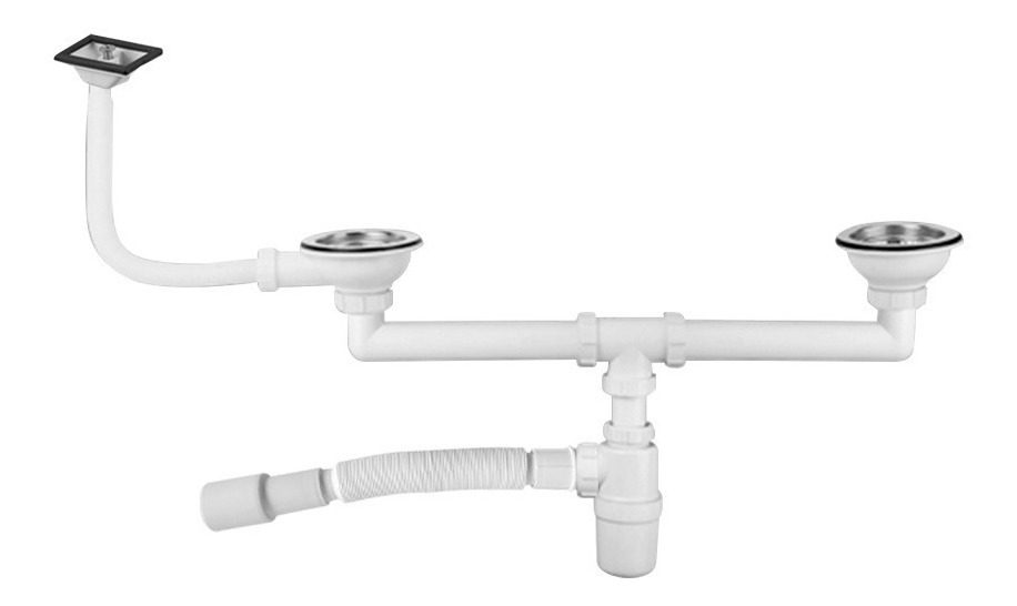 Sifón Doble C/desborde P/cocina Reg C/salida Flexible 50mm Blanco