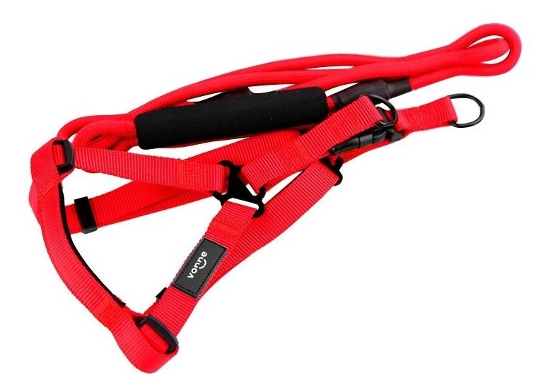 Arnés C/correa P/perro M Circunf Pecho 33-50 Cm Largo 1,2 M Rojo - 2