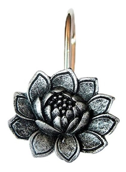 Sets Ganchos Para Cortina De Baño X 12 (flor) - Plateado