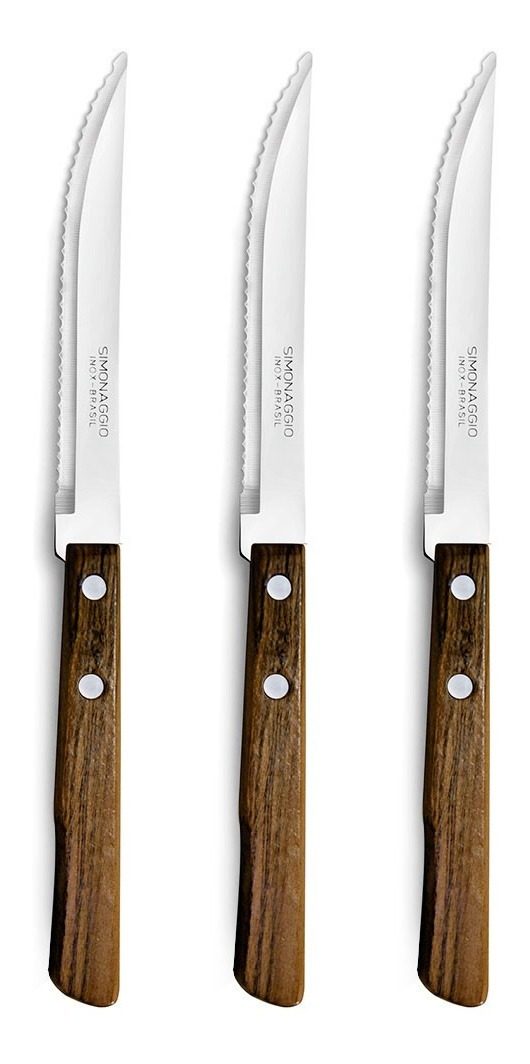 Set De 3 Cuchillos Mango De Madera De Guayubira Marrón