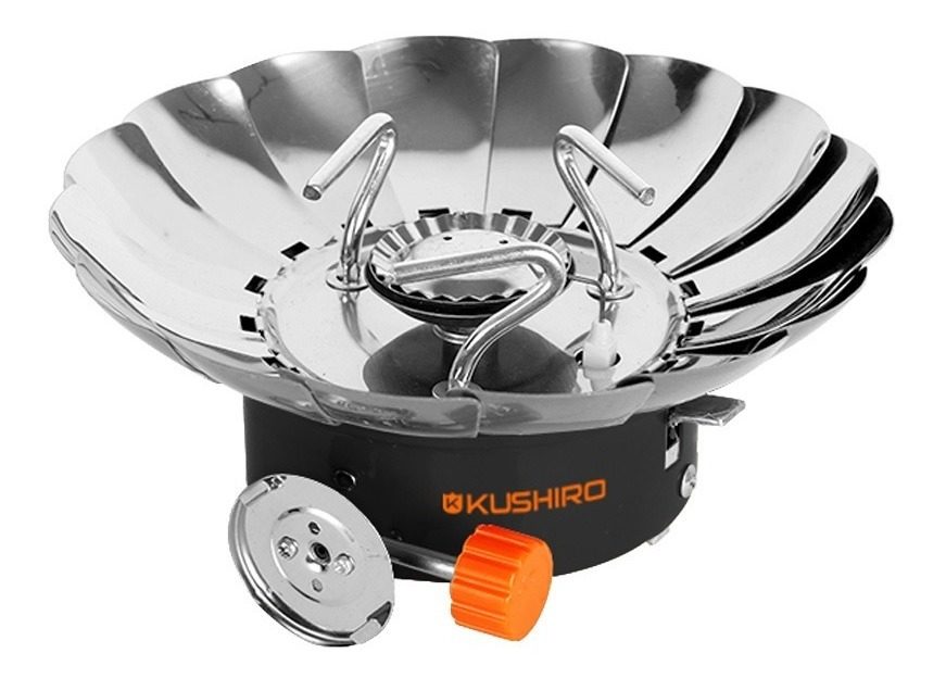 Anafe Camping Con Protección Contra Viento Plateado