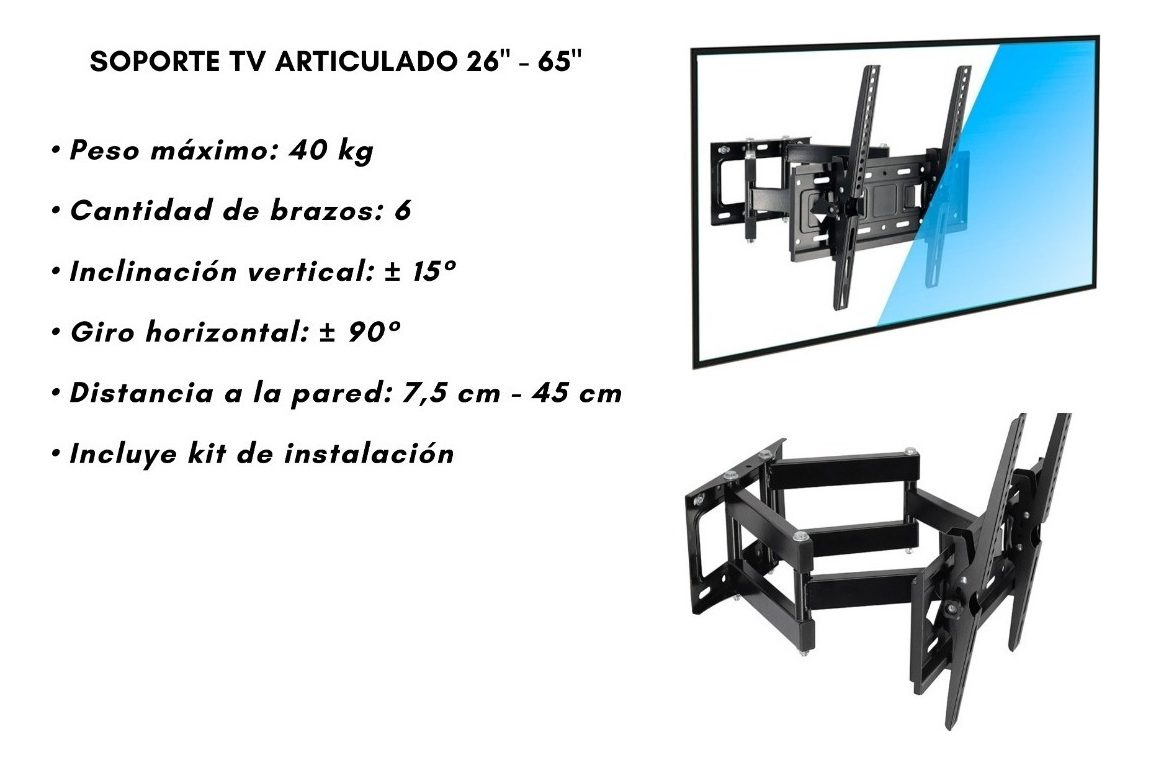 Soporte Tv Movil Doble Brazo Con Inclinación Hasta 65 Vonne Color Negro - 4