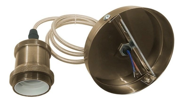 Luminaria Colgante Vintage - Color Bronce Cable De Tela, 1 M Bronce