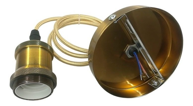 Luminaria Colgante Vintage Cable De Tela, 1 M De Largo  Dorado