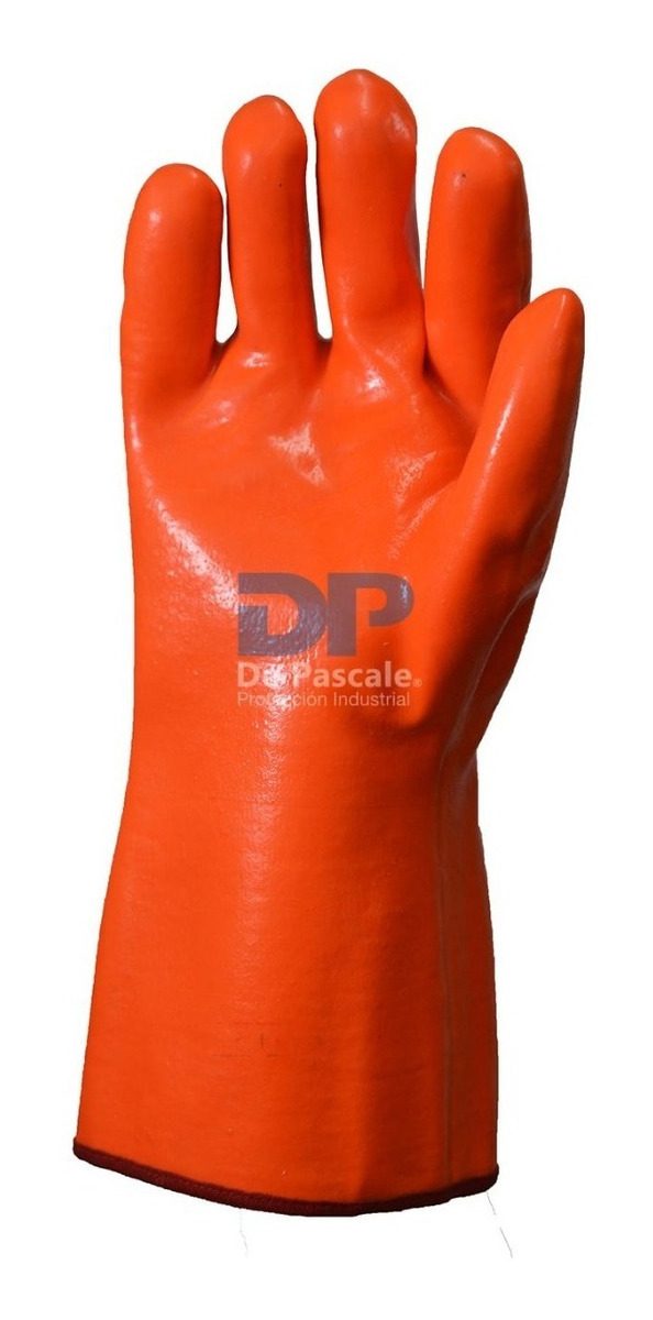 Guante Pvc Naranja Flúo, Bajas Temperaturas Largo 35 Cm