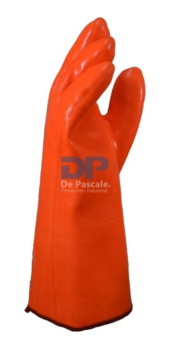 Guante Pvc Naranja Flúo, Bajas Temperaturas Largo 35 Cm - 1