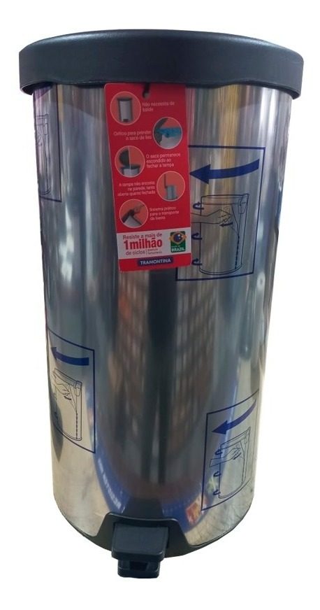 Cesto A Pie Tramontina Acero Inoxidable 20l Base Gris