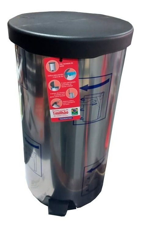 Cesto A Pie Tramontina Acero Inoxidable 20l Base Gris - 1