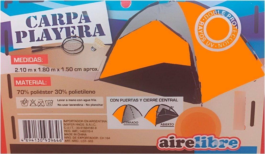 Carpa Playera Tipo Iglu Airelibre 2,10x1,20x1,50