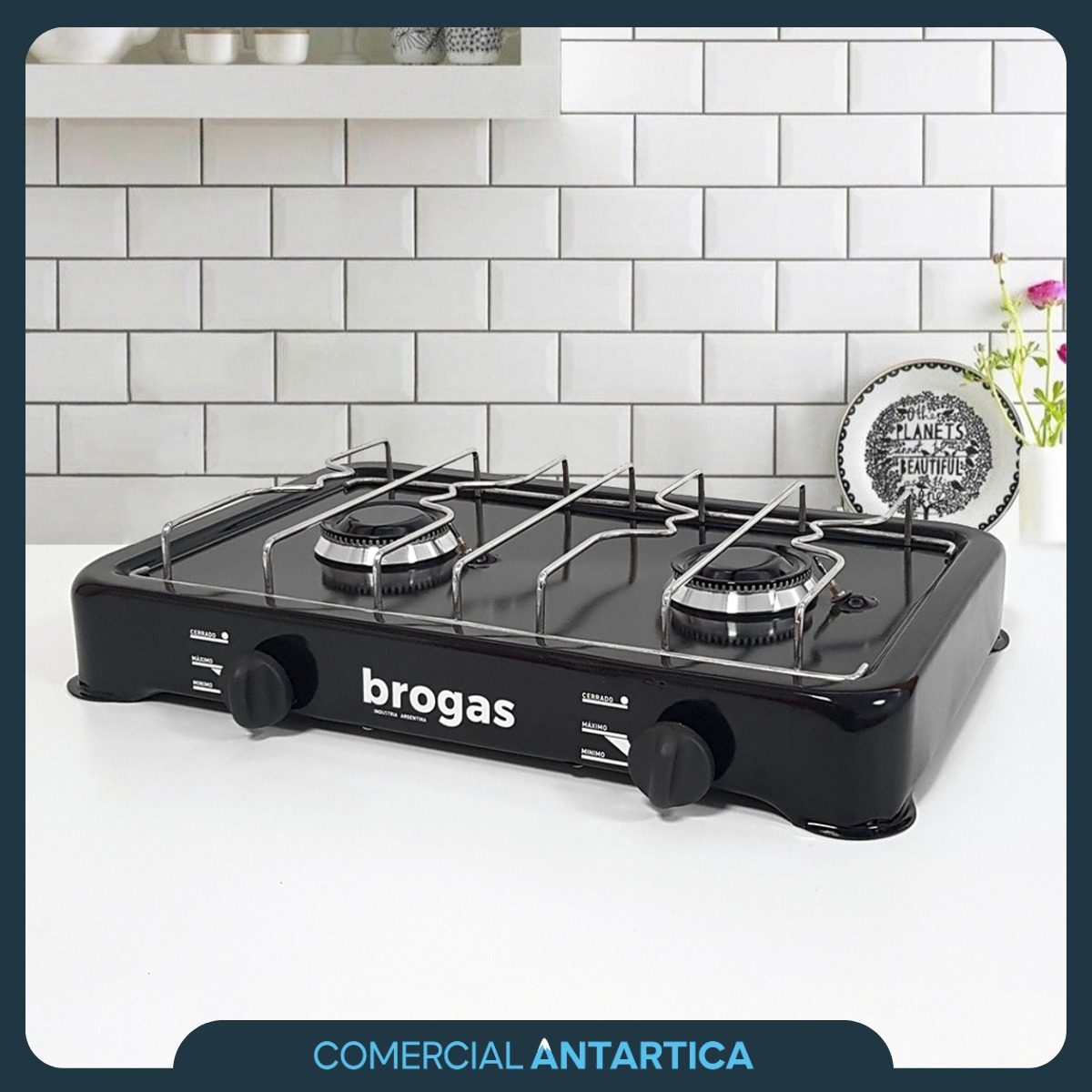 Anafe 2 Hornallas Brogas 8203 Gas Natural Con Termocupla Y Valvula Negro - 1