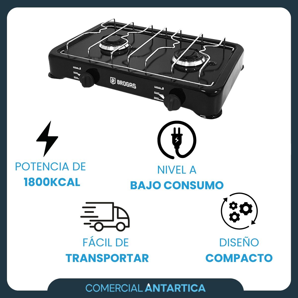 Anafe 2 Hornallas Brogas 8203 Gas Natural Con Termocupla Y Valvula Negro - 6