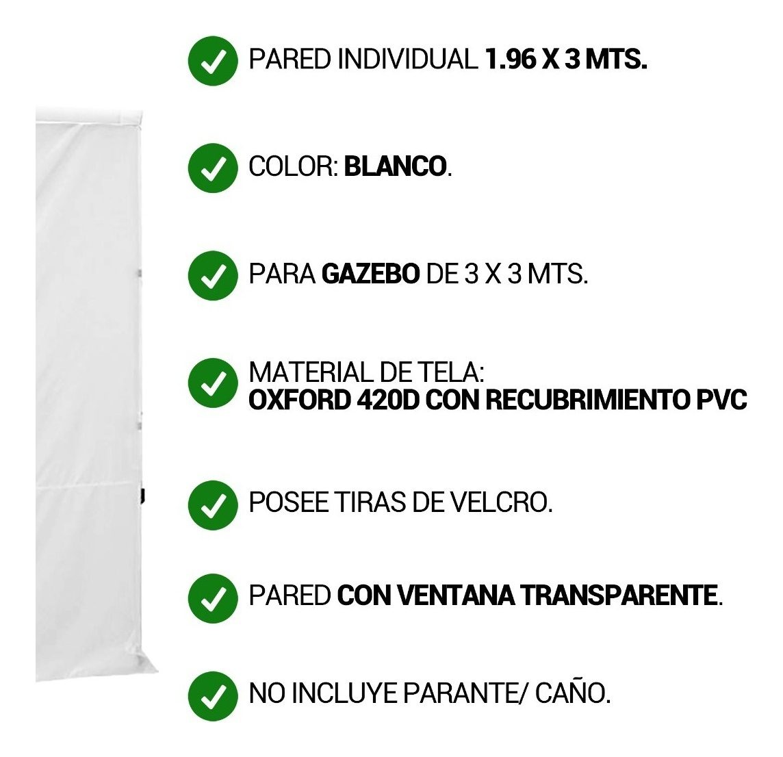 Pared Gazebo Con Ventana Kushiro Blanca 420d Cerramiento Color Blanco - 3