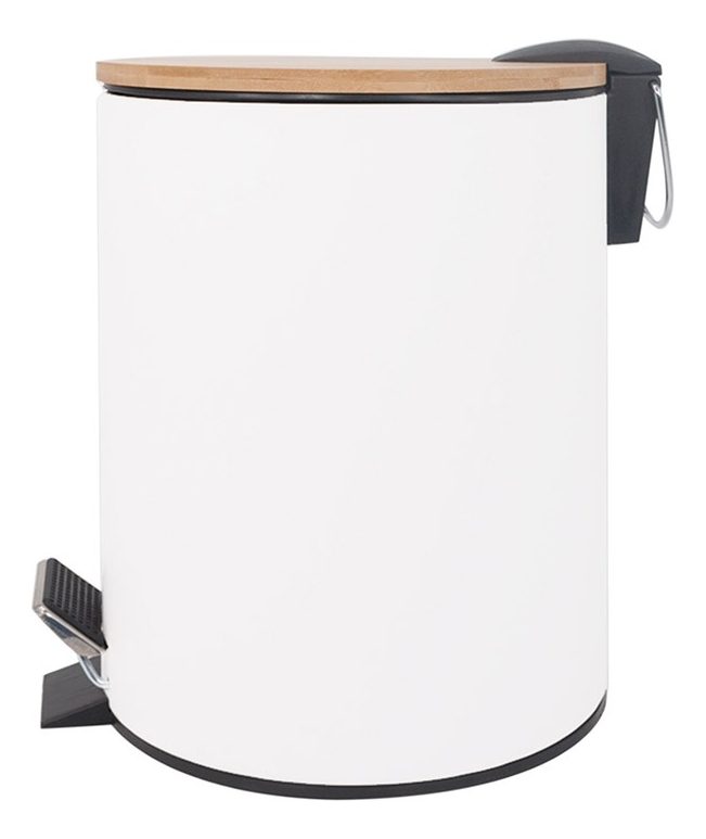 Cesto De Acero Blanco Con Tapa De Bambú 3 L