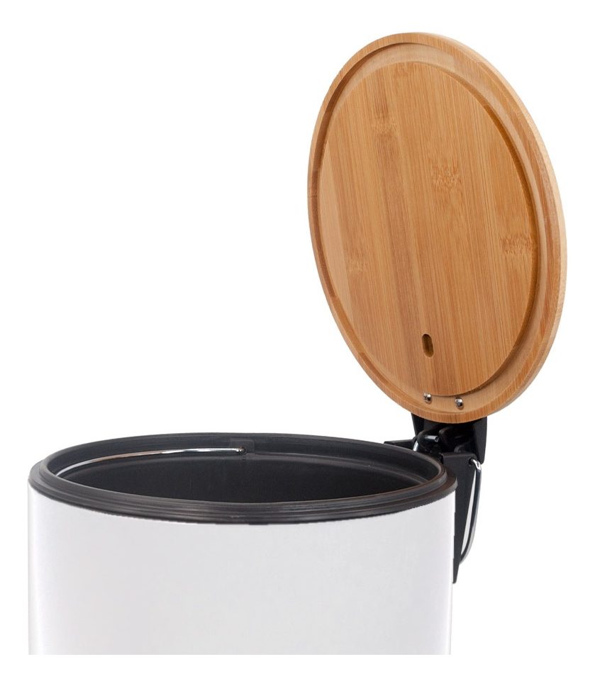 Cesto De Acero Blanco Con Tapa De Bambú 3 L - 1