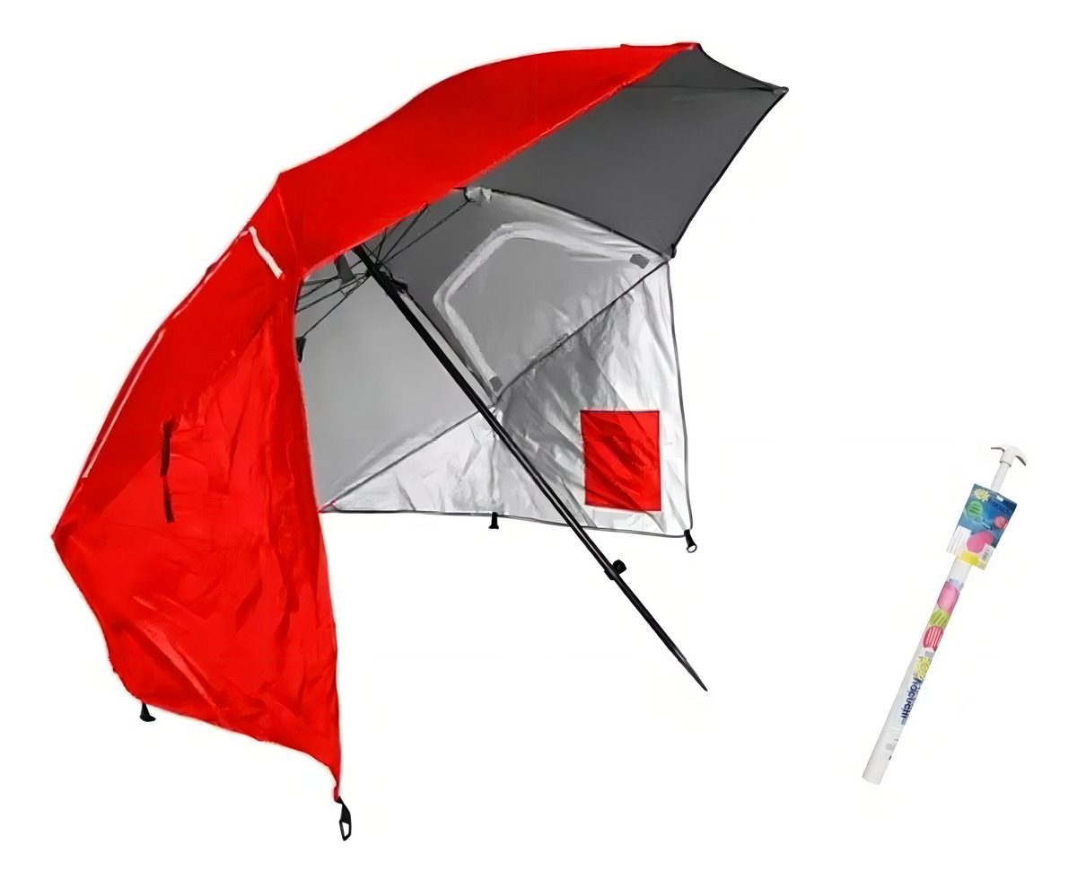 Sombrilla Carpa Playera Para Viento 2,5m Roja Vonne Scp04 Y Saca Arena Rojo Liso - 2