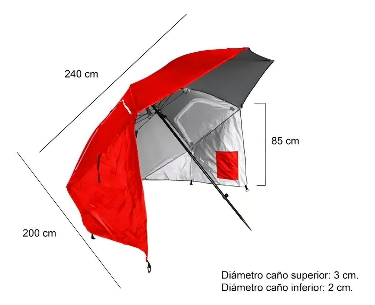 Sombrilla Carpa Playera Para Viento 2,5m Roja Vonne Scp04 Y Saca Arena Rojo Liso - 4